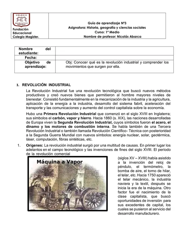 guía de aprendizaje Revolución industrial