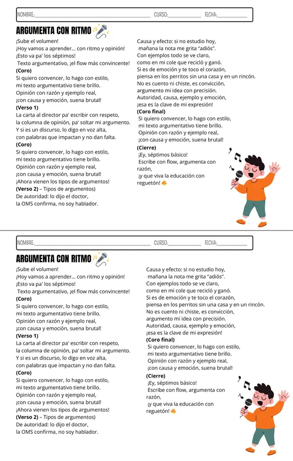CANCIÓN TEXTOS ARGUMANTATIVOS: "ARGUMENTA CON RITMO"