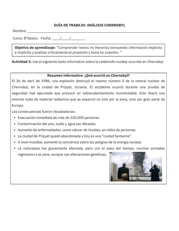 Unidad 4: "La Naturaleza" - Análisis Accidente Chernobyl
