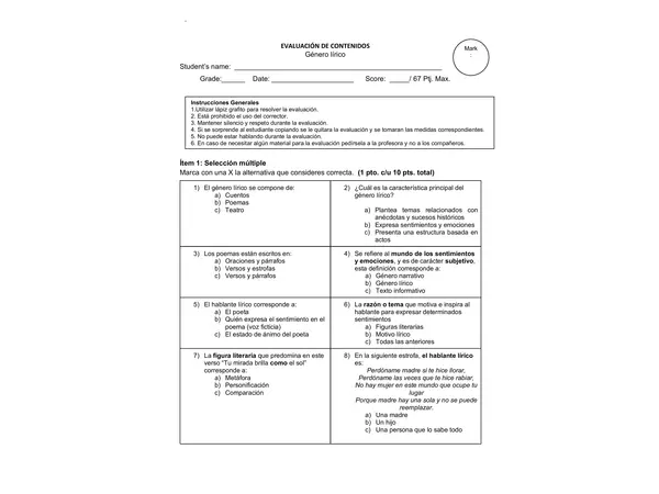 prueba Género lírico 5°