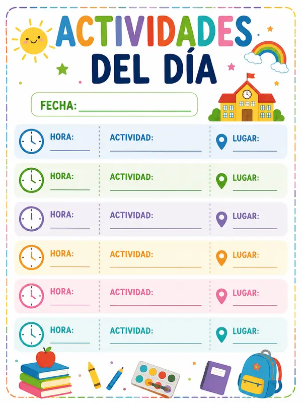 Cartel Actividades de la jornada escolar Actividades del Día | Rutina | Daily Schedule
