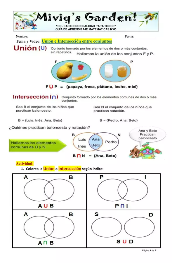 Unión e intersección (3° - 4°)