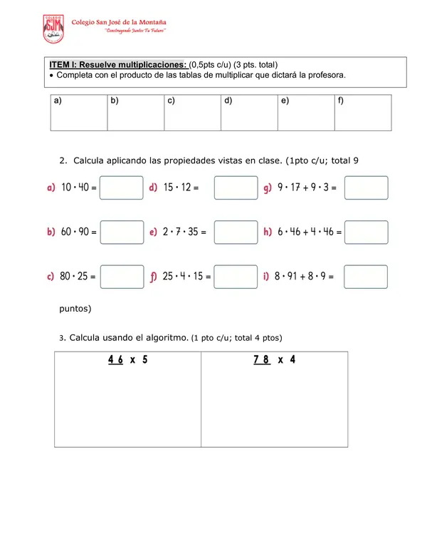 Prueba escrita multiplicaciones y divisiones 