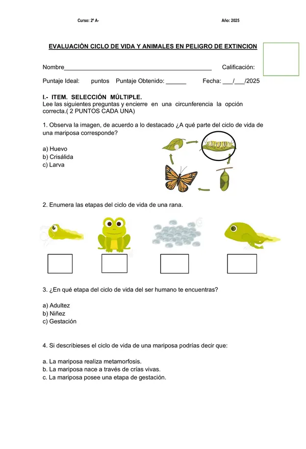  Evaluación Ciclo de vida y animales en peligro de extinción 