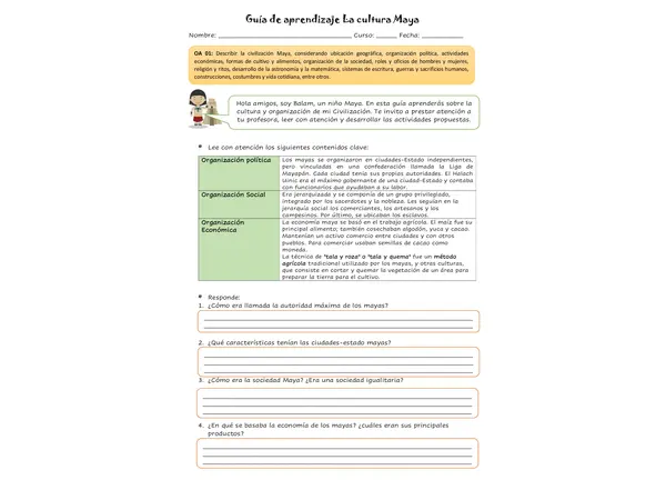 Guía de aprendizaje Los Mayas