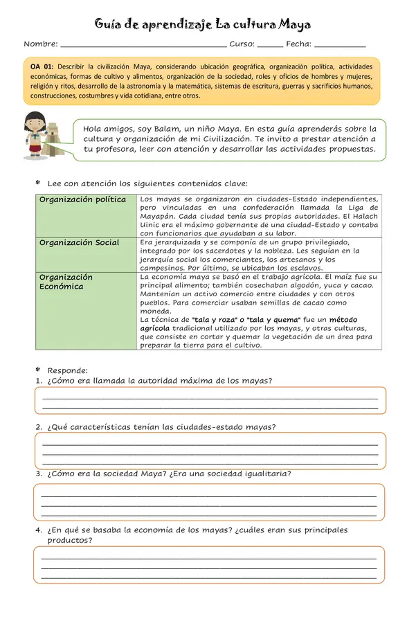 Guía de aprendizaje Los Mayas
