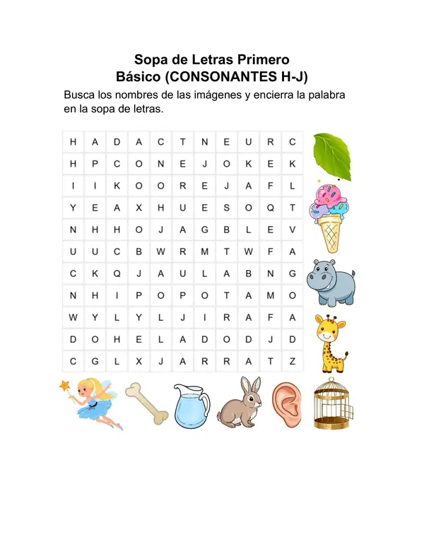Sopa de Letras Consonantes H-J