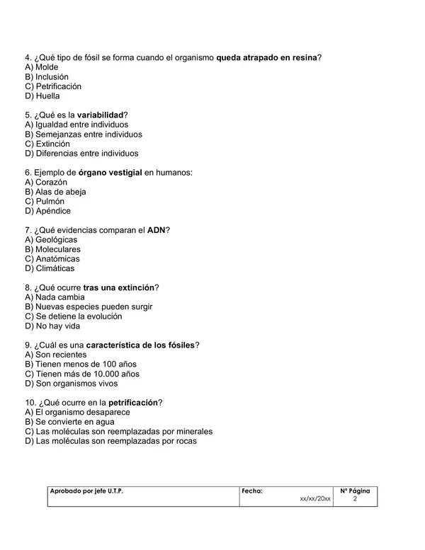 Evaluación Sumativa de Biología – 1° Medio - Unidad 1: Evolución