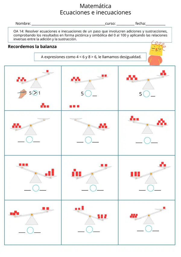 Matemática Inecuaciones con balanza 4to básico