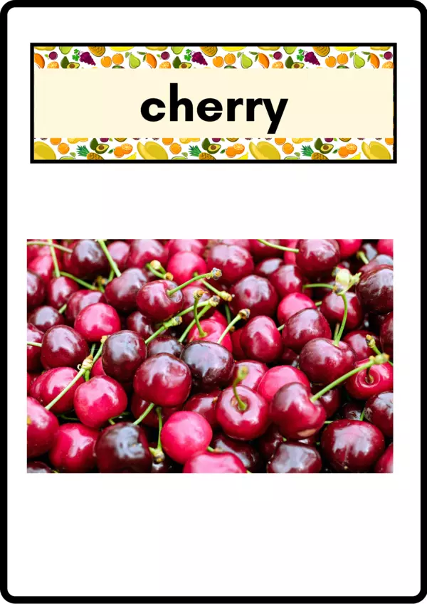 Flash Cards vocabulario de las Frutas en inglés Cherry