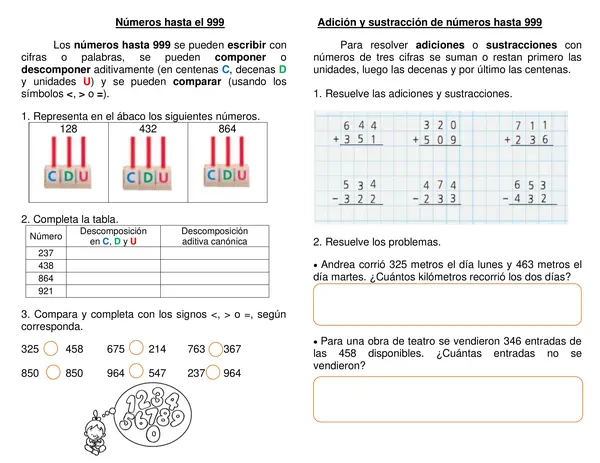 Guía "Números hasta 999" "Adición y sustracción hasta 999"