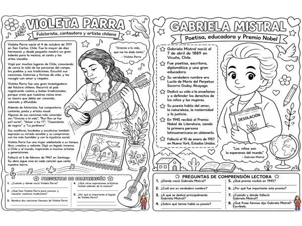 10 láminas de comprensión lectora - personajes históricos de Chile