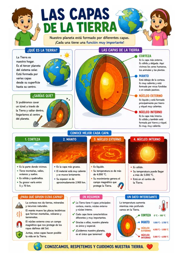  Las Capas de la Tierra – Lámina educativa para niños 