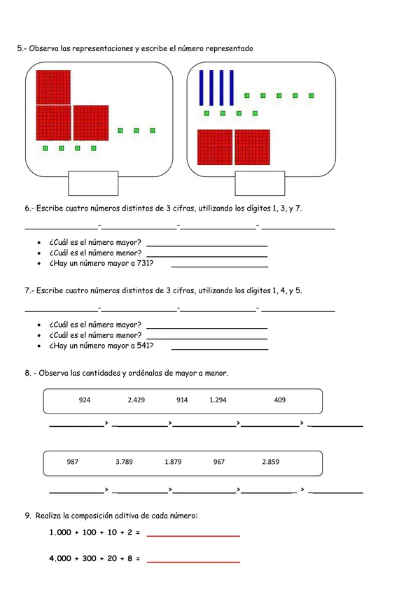 Guía matemática números 4° Básico