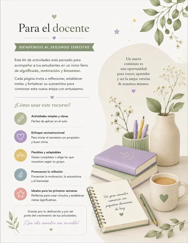 Pack de actividades para el retorno al segundo semestre. 