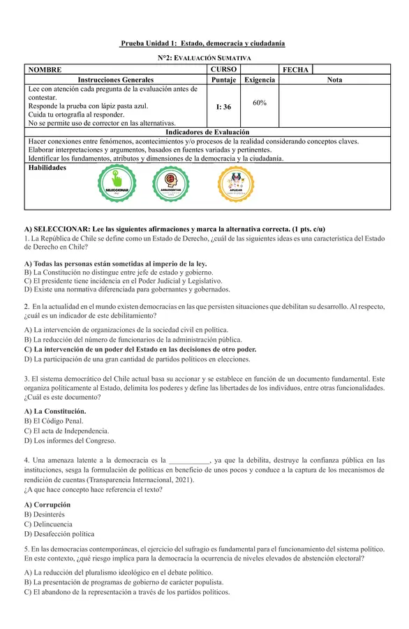 Evaluación unidad 1 