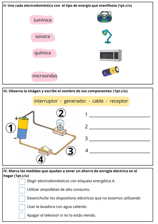 Evaluación de Ciencias Naturales: Energía Eléctrica - Transformaciones y Fuentes