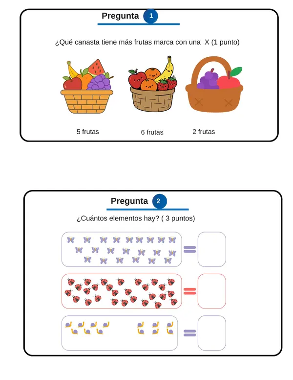 Prueba de matemática primeros años