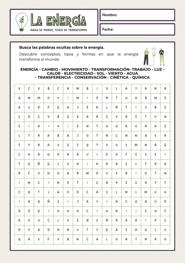 Sopa de letras La energía
