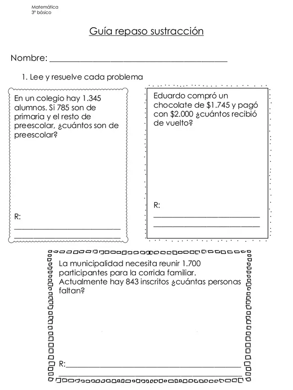 Guía repaso sustracción