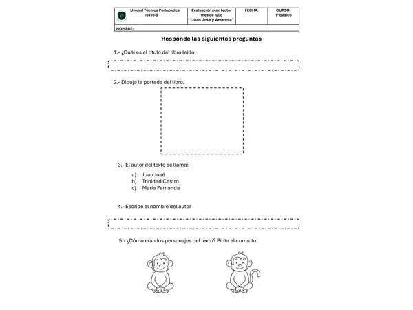 Evaluación plan lector "Juan José y Amapola"