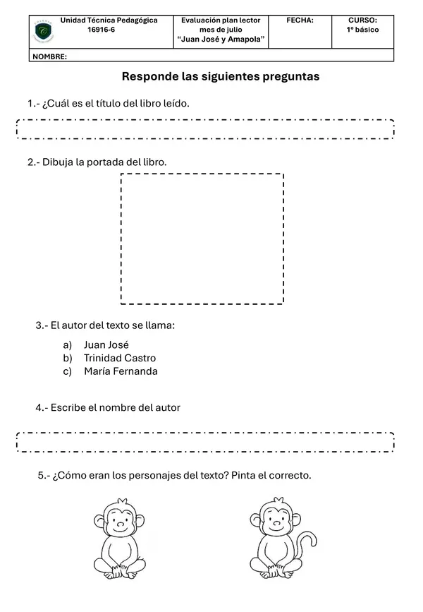 Evaluación plan lector "Juan José y Amapola"
