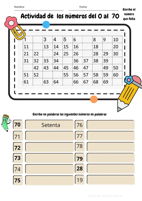 Actividad de los números del 0 al 79