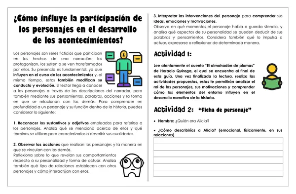 Guía de trabajo - Participación de los personajes en el desarrollo de los acontecimientos