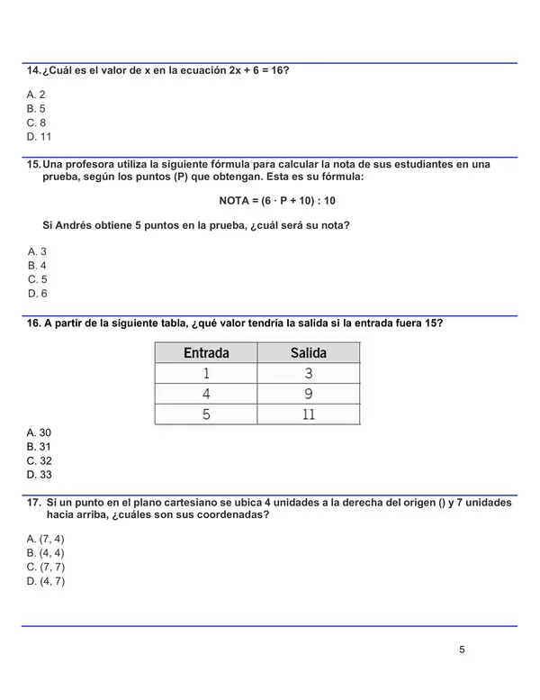ENSAYO SIMCE 5 MATEMÁTICA 6°