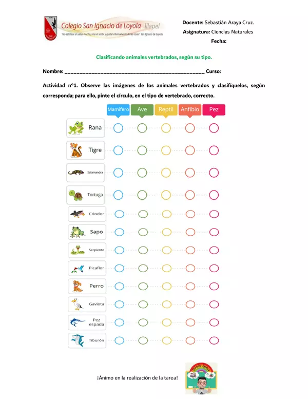 Clasificando animales vertebrados (versión imprimible)