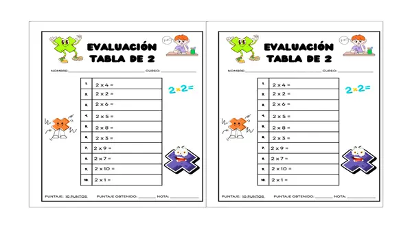 formato evaluación tabla del 2