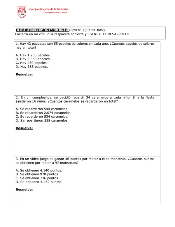 Prueba escrita multiplicaciones y divisiones 