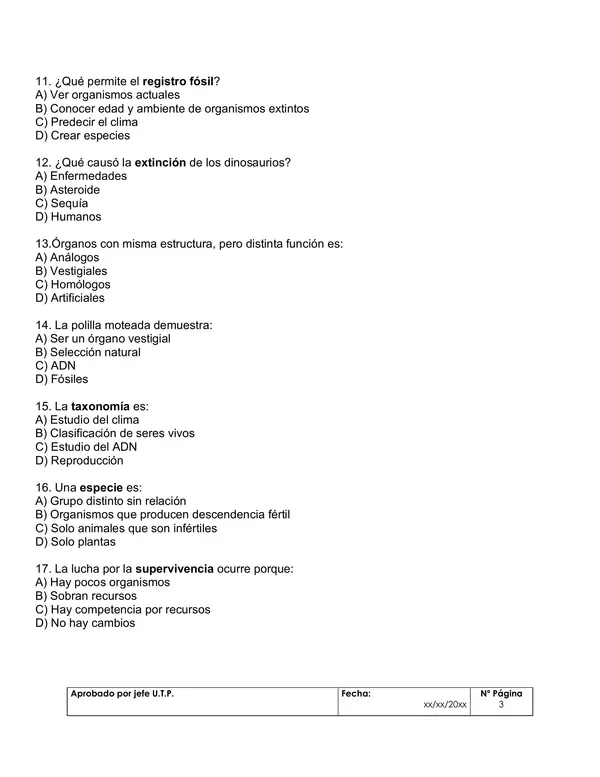 Evaluación Sumativa de Biología – 1° Medio - Unidad 1: Evolución