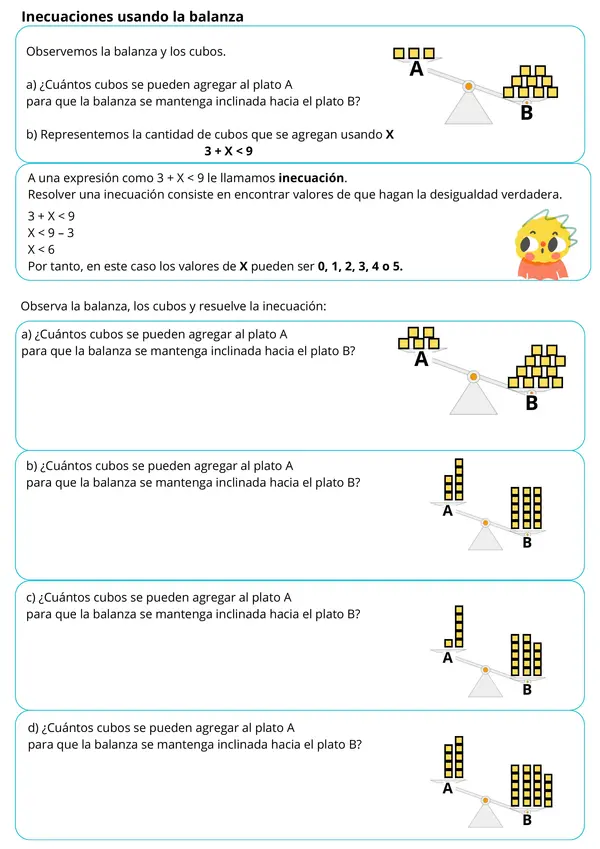 Matemática Inecuaciones con balanza 4to básico