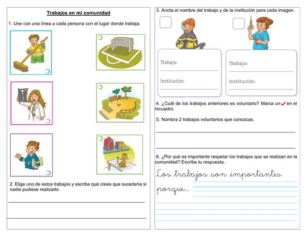 Actividades de historia 1° año "Trabajos en mi comunidad"