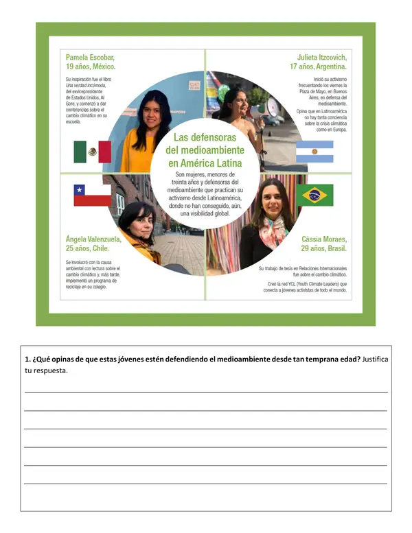 Comprensión lectora: Infografía - Jóvenes activistas por el medioambiente
