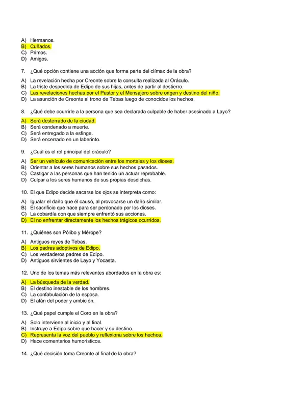 Evaluación - Control lector: Edipo Rey