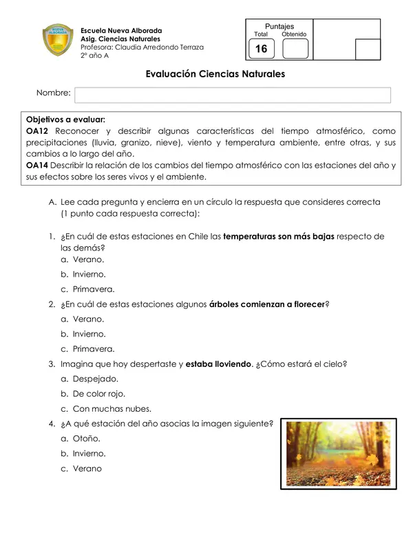 Evaluación: Tiempo Atmosférico