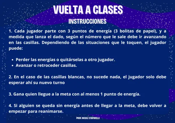 Tablero "Vuelta a clases" Juego para orientación.