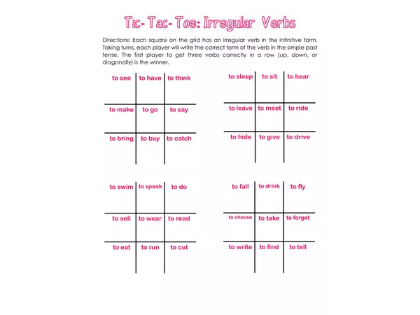 Tic-Tac-Toe: Irregular Verbs