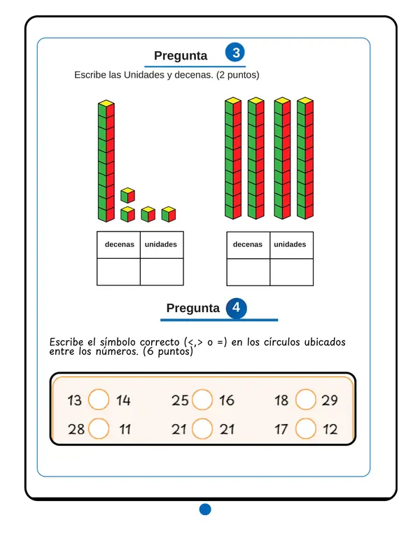 Prueba de matemática primeros años