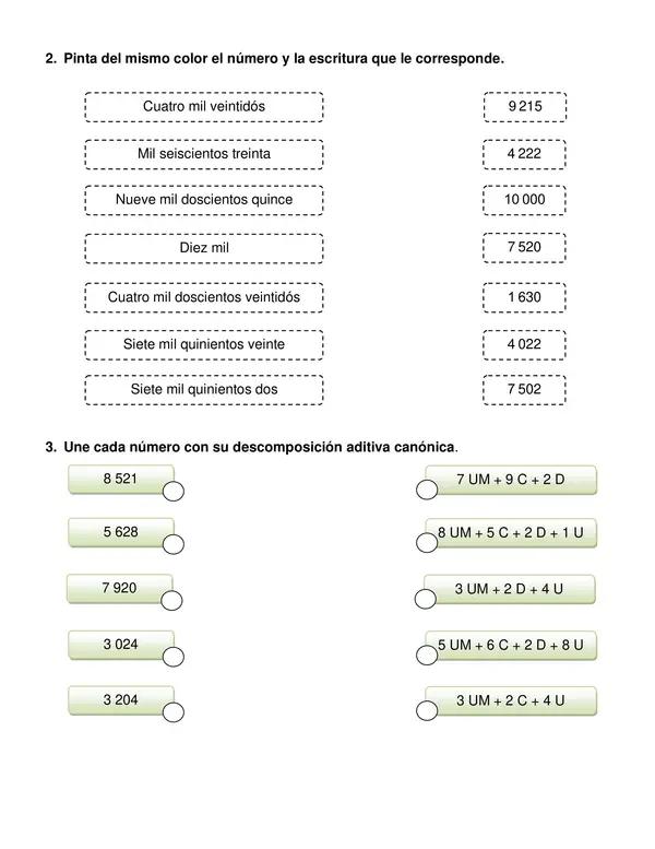 Guía "Representación, lectura y comparación de números hasta 10000"