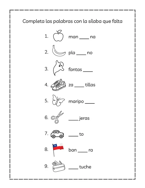 2º básico | Sílabas iniciales y conciencia fonológica (4 láminas + 2 lectura | b/n | No prep)