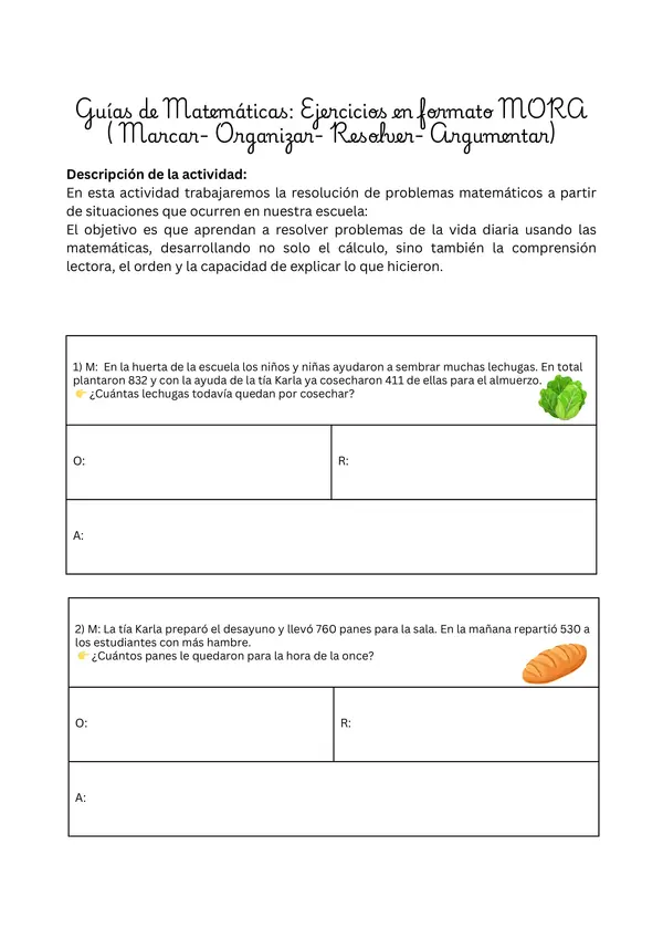 Guía de Resolución de Problemas Matemáticos: Método MORA (2° Básico)