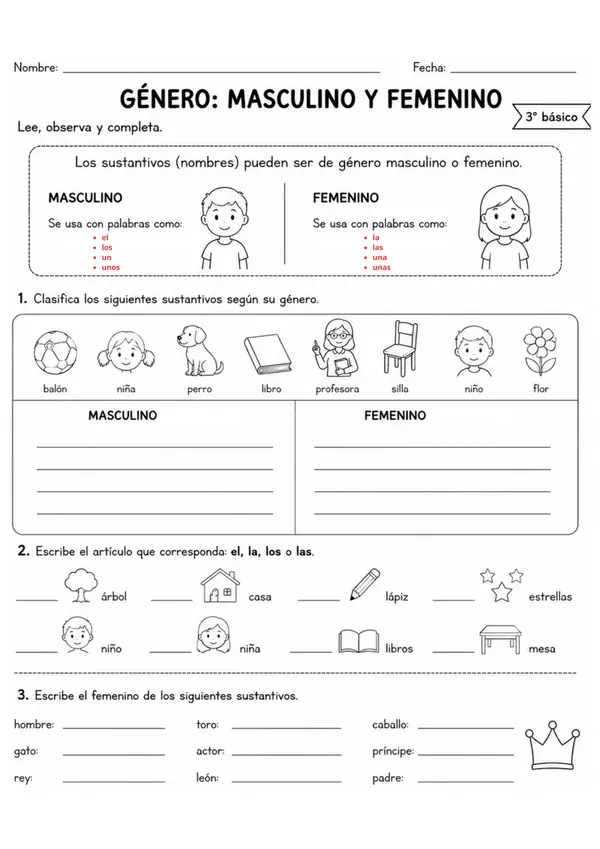 Guía de género femenino y masculino