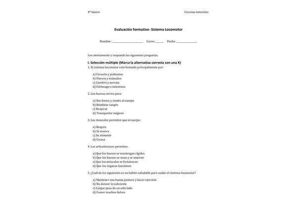 evaluación formativa sistema locomotor 
