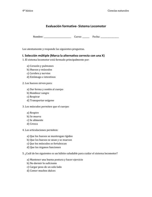evaluación formativa sistema locomotor 
