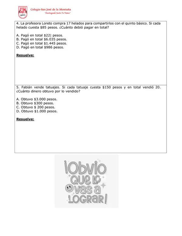 Prueba escrita multiplicaciones y divisiones 