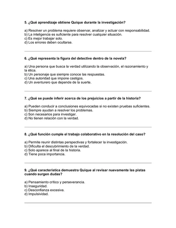 Prueba del libro "Quique Hache detective" (Sergio Gómez) 5° básico