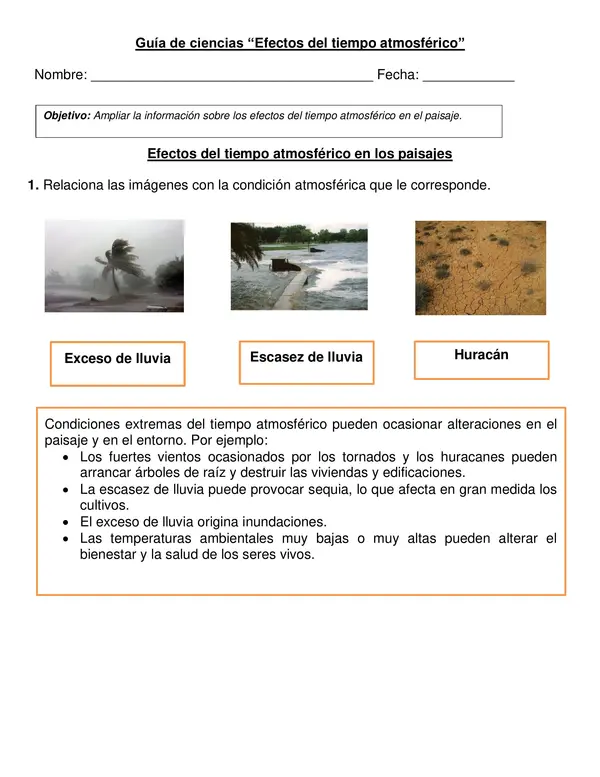 Guía "Efectos del tiempo atmosférico" 2° año básico.